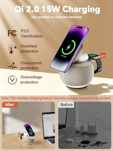 Bluetooth Speaker with Wireless Charging Stand, Brown - color: Brown