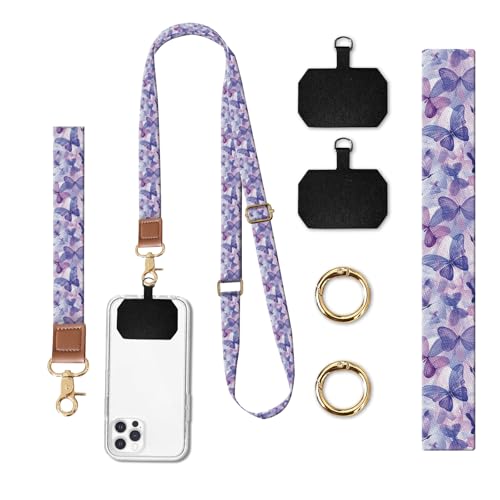 Phone Lanyard Crossbody Wrist Strap, Universal Adjustable Neck Strap for Phone Case Keys ID Badges, Travel Essential - color: Cute Butterfly