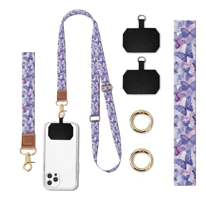 Phone Lanyard Crossbody Wrist Strap, Universal Adjustable Neck Strap for Phone Case Keys ID Badges, Travel Essential - color: Cute Butterfly