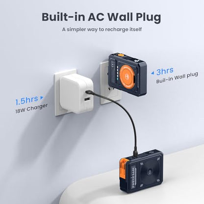 10000mAh for Magsafe Portable Charger Power Bank Built in Cables&Wall Plug - color: Blue orange