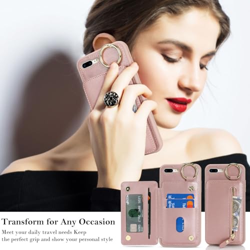 Ｈａｖａｙａ Flip Wallet Case for iPhone 8 Plus & iPhone 7 Plus - Rose Gold - color: Rose Gold-Ring, size: iPhone 8 Plus & iPhone 7 Plus