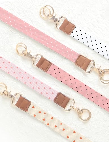 Phone Lanyard Crossbody Strap, Adjustable Neck Strap and Wristlet Strap for Phone Wallet ID Badge with 2 Phone Tabs - color: Pink Black Dots