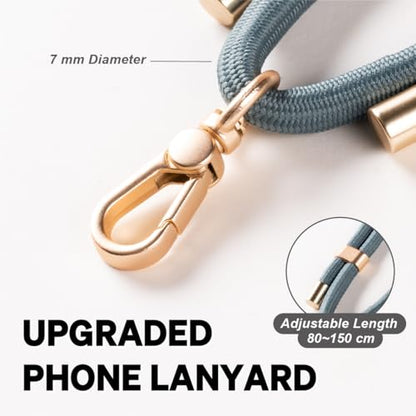 Universal 7mm Phone Lanyard for iPhone 17 Pro Max & Most Smartphones, Thick Rope Adjustable Anti-Theft Crossbody Cell Phone Strap with Non-Adhesive Tether Tab for Men & Women, Indigo/Matte Gold - color: Indigo