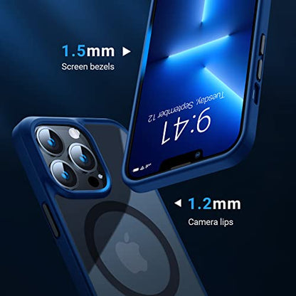 TORRAS Stronger Magnetic for iPhone 14 Pro Case, Translucent Navy Blue | 12 FT Military Grade Drop Tested, Compatible with MagSafe, Slim Protective Matte Silicone for iPhone 14 Pro Phone Case - color: Blue