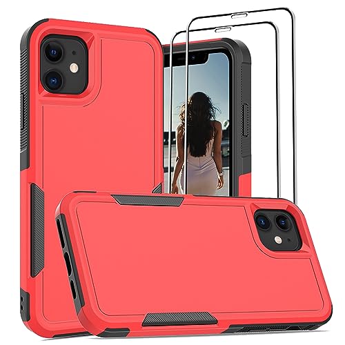 Jeylly for iPhone 11 Case 6.1 inch, Heavy Duty Dual Layer Full Body Rugged Shockproof Hybrid Hard PC Soft TPU Bumper Anti Scratch Protective Case Women Girls Boys iPhone 11 Cover, Red - color: Red, size: iPhone 11