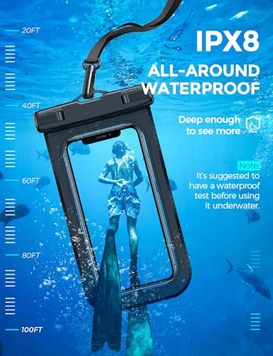 Waterproof Phone Pouch IP68 Floating Waterproof Phone Case, Dry Bag Beach Cruise Essentials with Adjustable Lanyard for iPhone 16 Pro Max / 15 Pro/Galaxy S24 S23 (Black & Clear) - color: Black & Clear