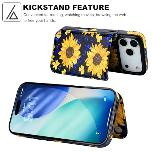 HAOPINSH Wallet Case with Card Holder for iPhone 17 Pro Max, Blooming Sunflowers Back Flip Folio PU Leather Kickstand Card Slots Case for Women Girls Shockproof Cover 6.9" - color: Blooming Sunflowers