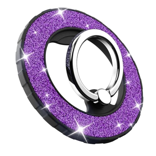 Magnetic Phone Ring Holder for MagSafe, Glitter Magnetic Grip - color: Black+Purple