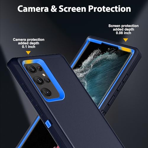 for Samsung Galaxy S22 Ultra Case with 2Pcs Self Healing Flexible TPU Screen Protector & Camera Lens Protector, 3 in 1 Heavy Duty Shockproof/Drop Proof/Dust Proof Case (Navy Blue) - color: Navy Blue