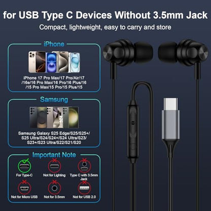Pixel Wired Earbuds USB C for Google Pixel 11 Pro,10a,10 Pro XL/Fold,10,9a - color: Black