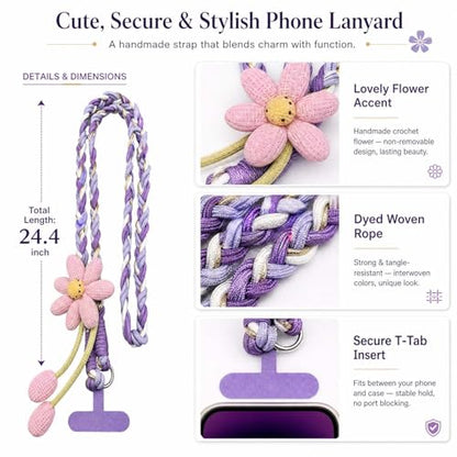 Phone Lanyard Braided Strap For Women Universal Outdoor Phone Woven Strap For Travel Hiking - color: Purple