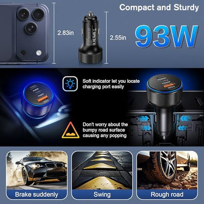 2-Pack Car Charger,93W 3 Ports Fast PD/QC 3.0 Cigarette Lighter Adapter - color: 2-Pack Black