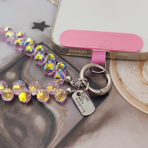 Cute Phone Wrist Strap Chic Beaded Cellphone Lanyard Phone Charm Grip Strap - color: Pink Crystal