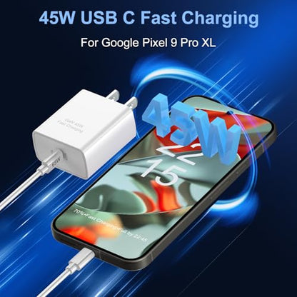 45W GaN USB C Fast Charger with 6.6FT C to C Cable for Google Pixel 11 - color: White, size: 6.6FT/2M