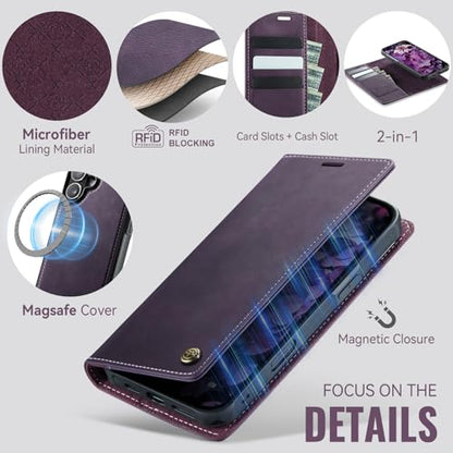 Kowauri Case for iPhone 17, PU Leather Wallet Flip Case with Card Holder RFID Blocking, Magnetic Detachable Shockproof Phone Cover Wireless Charging Compatible for iPhone 17 (6.3 inch), Purple - color: Purple