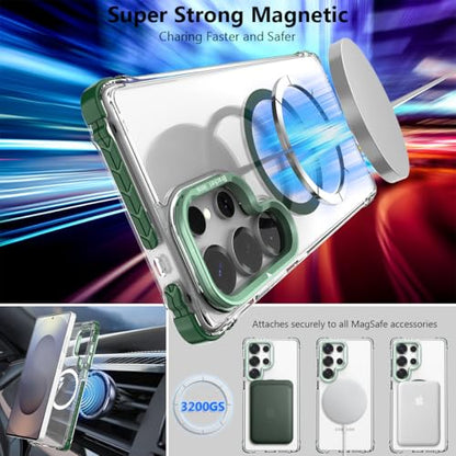 Nvollnoe for Samsung S25 Ultra Case Compatible with MagSafe Military Grade Shockproof Heavy Duty Protective Adjustable Kickstand Ultra Clear Magnetic Phone Case for Samsung S25 Ultra(Green) - color: Clear-Green