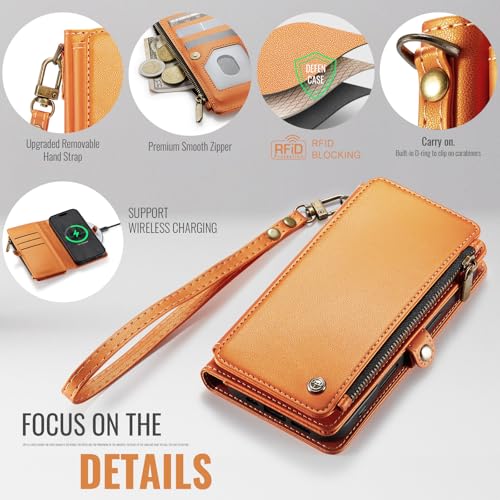 Defencase for iPhone 17 Wallet Case with RFID Blocking Card Holder, Orange - color: Orange