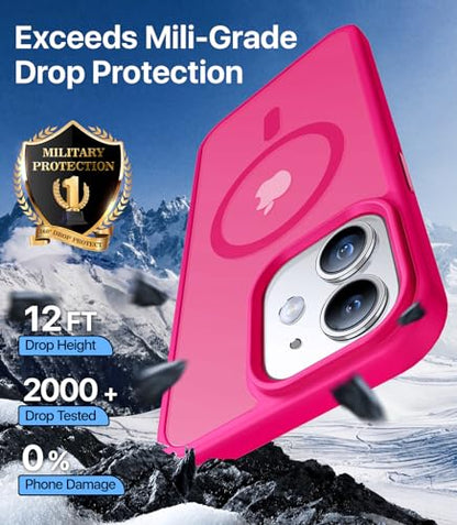 Magnetic for iPhone 12 Case/iPhone 12 Pro Case, [10FT Military Drop Tested] [Compatible with MagSafe]Shockproof Protective Slim Translucent Matte Hard Back Phone Case iPhone 12/12 Pro, HotPink - color: Hotpink, size: iPhone 12/12Pro 6.1inch