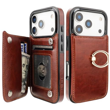 ONETOP for iPhone 18/17 Pro Wallet Case with Credit Card Holder,Brown - color: Brown