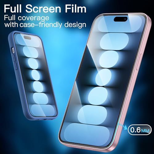 JETech Full-Coverage Screen Protector for iPhone 15, 3-Pack | Black Edge Tempered Glass, Easy Installation Tool, HD Clear, Case-Friendly - size: iPhone 15