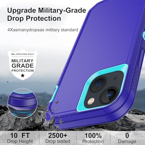 for iPhone 13 Case with 2 Screen Protector,Shockproof Drop Protection Full Body Heavy Duty 3 Layer Military Rugged Durable Phone Cover for Apple iPhone 13 6.1" (Purple) - color: Purple