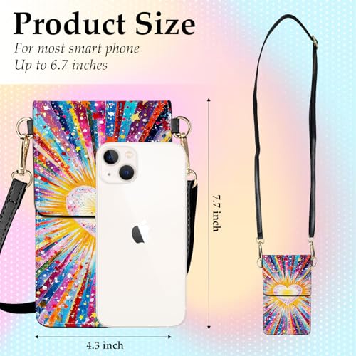Small Crossbody Bags for Women Touchscreen Cell Phone Bag Cross Body Purses with adjustable Strap,Gifts For Teenage Girls - color: Vibrant Rainbow Light Heart