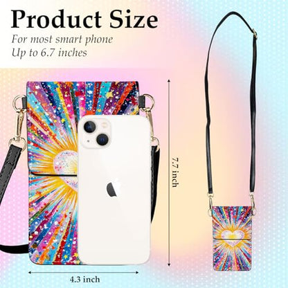 Small Crossbody Bags for Women Touchscreen Cell Phone Bag Cross Body Purses with adjustable Strap,Gifts For Teenage Girls - color: Vibrant Rainbow Light Heart