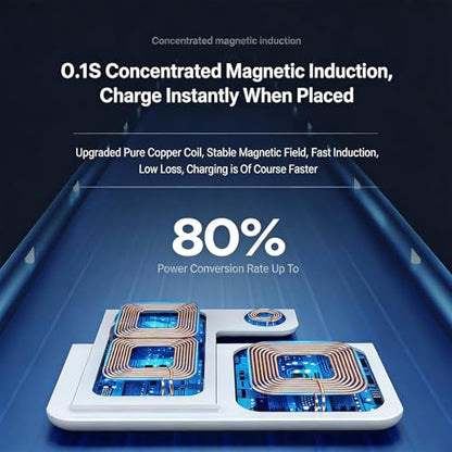 3-in-1 Foldable Wireless Charger with Night Light - 15W Fast Wireless Charger for Simultaneous Charging of Phone, Watch & Earbuds, Compatible with All Qi-Certified Devices,X455 White. - color: Multifunctional Wireless Charger X455 White