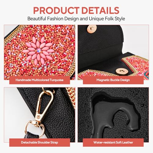 Small Beaded Crossbody Bag for Women, Boho Cell Phone Shoulder Purse Wallet with Handcrafted Colorful Beads - color: Trefoil Flower