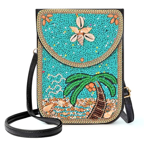 Small Beaded Crossbody Bag for Women, Boho Cell Phone Shoulder Purse Wallet with Handcrafted Colorful Beads - color: Tree-10