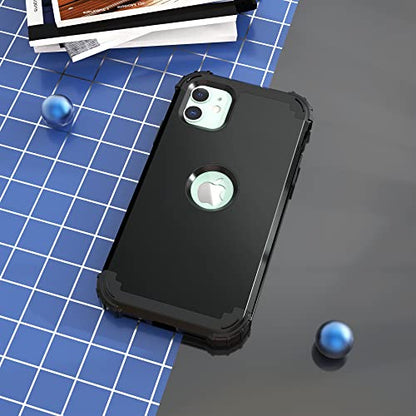 IDweel for iPhone 11 Case with Tempered Glass Screen Protector,Hybrid 3 in 1 Shockproof Slim Heavy Duty Protection Hard PC Cover Soft Silicone Bumper Full Body Case, Black - color: Black