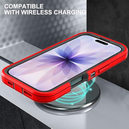 YKHJKLEC for iPhone 17 Case, Military Grade 3 in 1 Heavy Duty Shockproof/Drop Proof/Dust Proof Case with 2Pcs Tempered Glass Screen Protector (Red/Black) - color: Red/Black