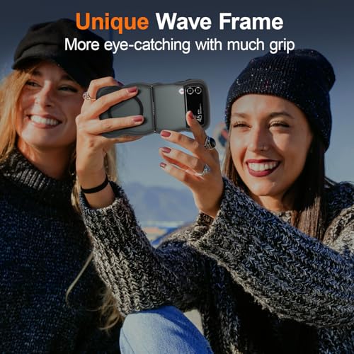 UEEBAI Magnetic for Samsung Galaxy Z Flip 3/Z Flip 4 Case, Compatible with MagSafe, Transparent Clear Wave Frame Design Soft Edge Cover Matte Shockproof Phone Case- Black - color: Black, size: Samsung Galaxy Z Flip 3/Z Flip 4