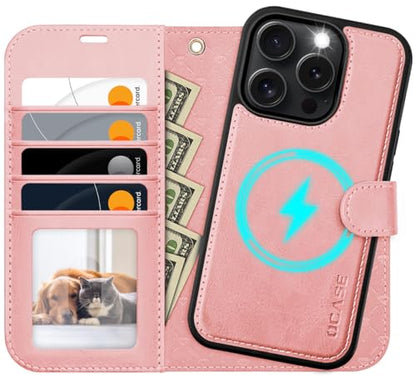 OCASE for iPhone 16 Pro Max Case Detachable Wallet Case with Card Holder, 2 in 1 Pu Leather Flip Folio with RFID Blocking Stand Wrist Strap Shockproof Phone Cover 6.9 Inch 2024, Light Pink - color: Light Pink, size: iPhone 16 Pro Max