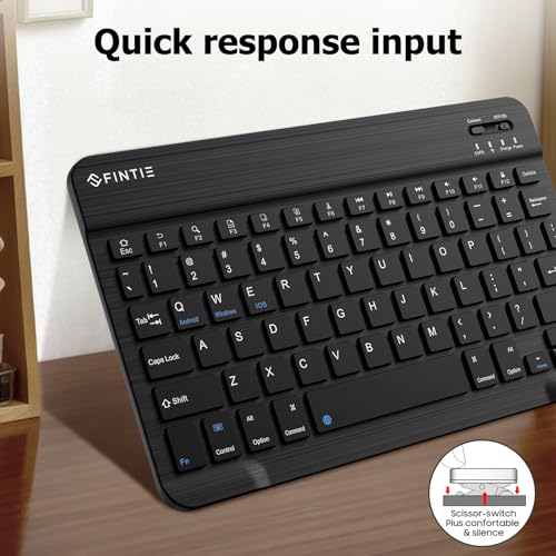FINTIE 10-Inch Ultrathin Wireless Bluetooth Keyboard, Black | Universal Tablet Phone Keyboard, Rechargeable Battery, Slim Detachable Design, Quiet Scissor Keys, Travel Ready