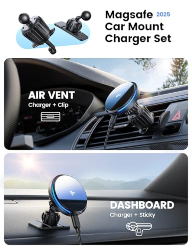 Lamicall 15W for QI2 Magsafe Car Mount Charger Vent Dashboard RGB LED 360°