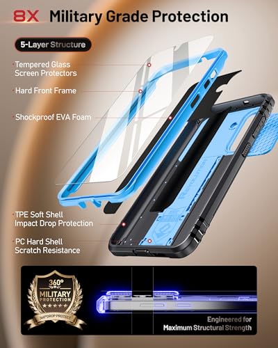 Poetic Revolution Case for Samsung Galaxy S26 Plus, [Slide Camera Cover], [20FT Mil-Grade Drop Tested], Full-Body Military Grade Rugged Dual-Layer Shockproof Cover with Kickstand, Light Blue - color: Light Blue, size: Galaxy S26 Plus
