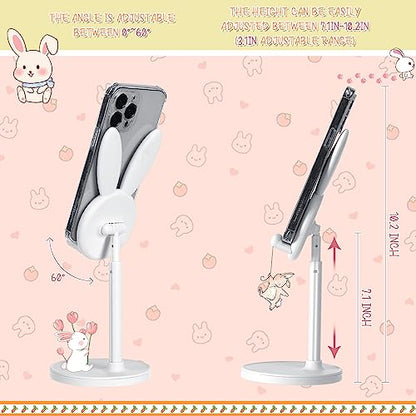 Kathfly 2 Pack Cute Phone Stand for Desk, Pink and White, Rabbit - color: Pink and White, style: Rabbit