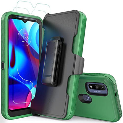 Compatible with Motorola G Pure/Moto G Power 2022 Case, Heavy Duty Rugged Shockproof Full Body Protection Kickstand Case with Belt Clip Holster for Motorola G Pure 6.5 inch Phone(Green+Black) - color: Green+Black