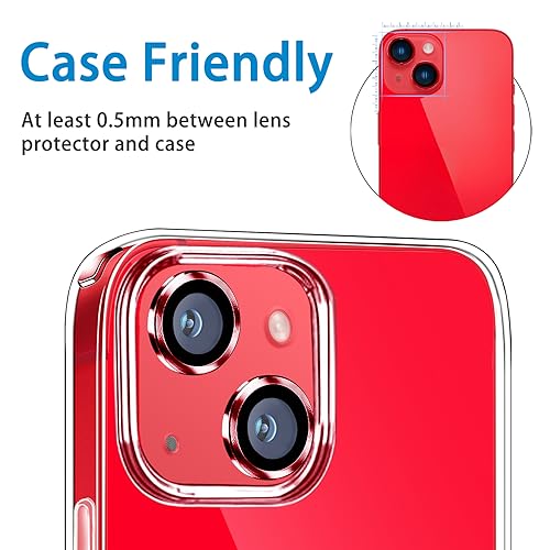 for iPhone 13 Mini/iPhone 13 Camera Lens Protector, Anti-Scratch 9H Tempered Glass Metal Camera Screen Protector Shockproof Cover Film Ring -2 Pcs Red - color: Red