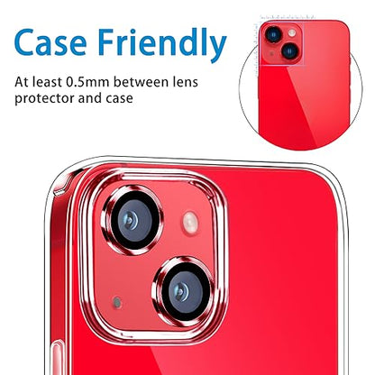 for iPhone 13 Mini/iPhone 13 Camera Lens Protector, Anti-Scratch 9H Tempered Glass Metal Camera Screen Protector Shockproof Cover Film Ring -2 Pcs Red - color: Red