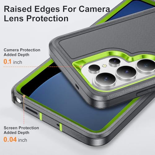 for Samsung Galaxy S26 Ultra Case with Kickstand Case 3-Layer Military Grade Protective Case Cover Silicone Heavy Duty Rugged Shockproof for Galaxy S26 Ultra Phone Case (Gray+Green) - color: Gray+Green