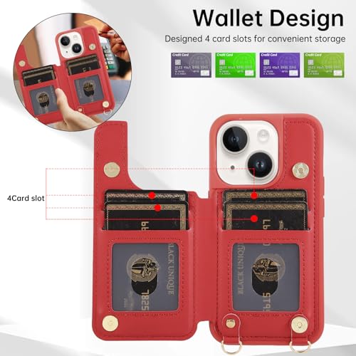 for iPhone 11 Wallet Case with Card Holder Slots and Strap, RFID Blocking Magnetic Flip Folio Cover, Crossbody Purse Protection Case with Kickstand,Red Diamond - color: Red Diamond, size: iPhone 11(6.1")