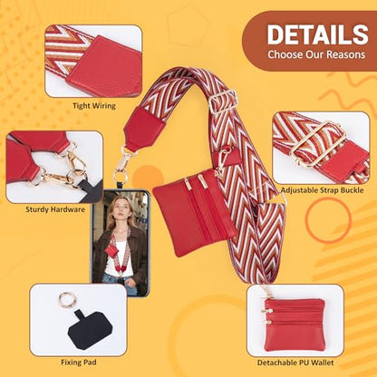 BARGIFTS Clip and Go Strap for Phone with Wallet Crossbody, Cell Phone Lanyard with Zippered Pouch, Adjustable Phone Strap Crossbody with Wallet - color: A-Red