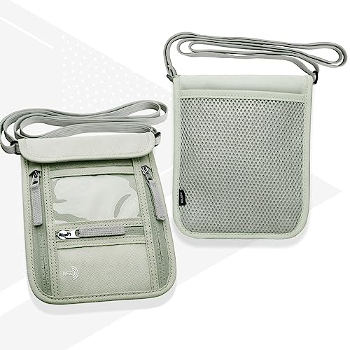 WALNEW Passport Holder Neck Pouch Travel Wallet for Women and Men, RFID Blocking Security Slim Traveling Wallet with Around Neck Lanyard Strap, Light Green - color: Light Gray Green