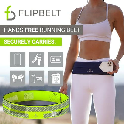 FlipBelt Classic Running Belt, Phone Holder for Running, Money Belt Pouch - color: Reflective Neon Yellow, size: Small