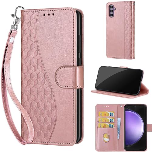 Wallet Case for Samsung Galaxy S23 FE, Rose Gold | Women Flip Folio Cover, Embossed PU Leather, Stand, Credit Card Holders Slots, Wrist Strap - color: 4