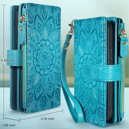 Harryshell Detachable Wallet Leather Case Compatible with Motorola Moto G Power 2025 / G Power 2026 Magnetic Phone Case Zipper Cash Coin Pocket Multi Card Slots Holder Wrist Strap (Flower Blue Green) - color: Flower Blue Green, size: Moto G Power 2025 / M