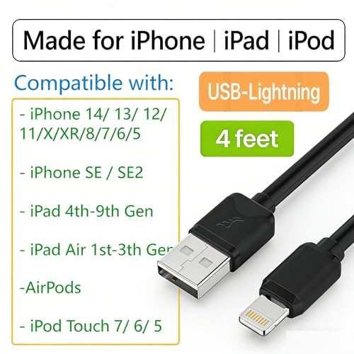 7-Pack Assorted Individual 4FT USB and USB-C Cables, Compatible/w iPhone17,16,15, iPhone14-5/ iPad/MacBook/iPad mini/Samsung Moblies & Tablets/Pixel & Nexus/HTC etc (Black) - color: Black