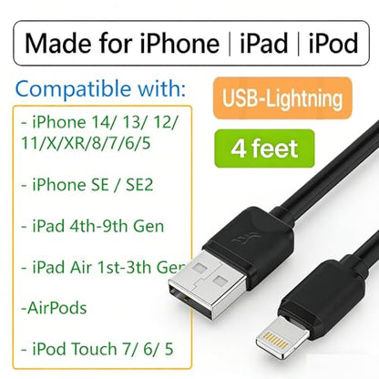7-Pack Assorted Individual 4FT USB and USB-C Cables, Compatible/w iPhone17,16,15, iPhone14-5/ iPad/MacBook/iPad mini/Samsung Moblies & Tablets/Pixel & Nexus/HTC etc (Black) - color: Black